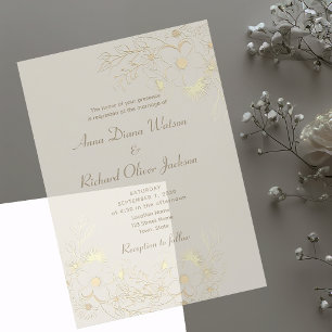 Ivory Gold Floral Acrylic Wedding Invitation