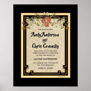 Ivory/Gold Floral Alternative Wedding Certificate Poster