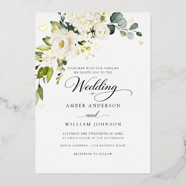 Ivory Gold Floral Butterfly Wedding  (Front)