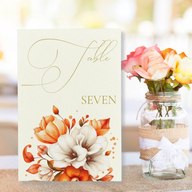 Ivory & Gold Floral Table Number Pedestal Sign (Ivory & Gold Floral Table Number Pedestal Sign)