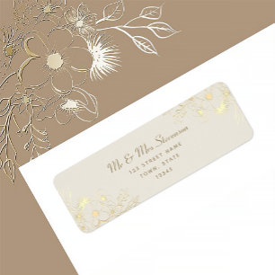 Ivory Gold Floral Wedding Address Label Return Address Label