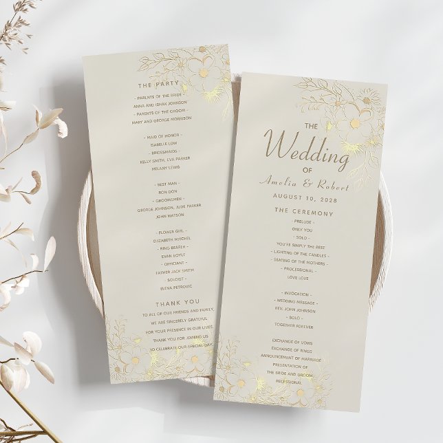 Ivory Gold Floral Wedding Ceremony Program (Creator Uploaded)