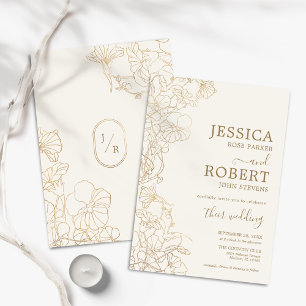 Ivory Gold Floral Wedding Invitation