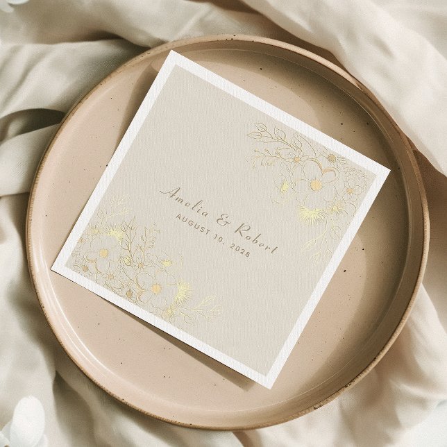 Ivory Gold Floral Wedding Paper Napkins (Creator Uploaded)