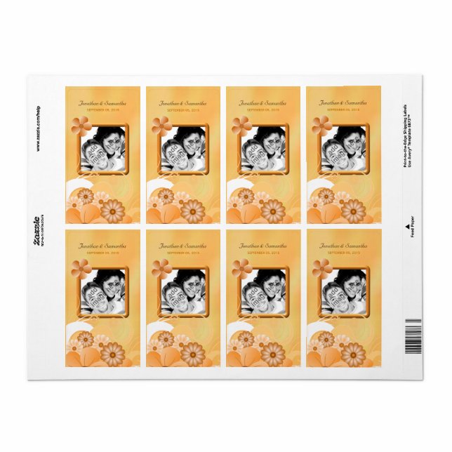 Ivory Gold Floral Wedding Photo Favour Wine Labels (Full Sheet)