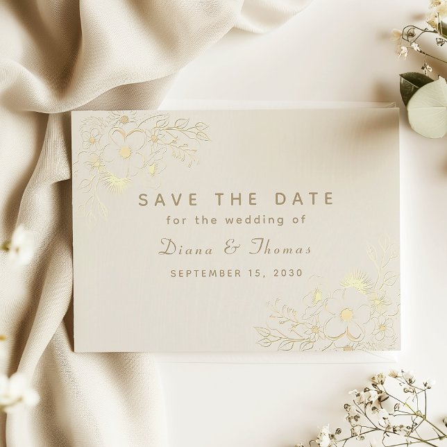 Ivory Gold Floral Wedding Save the Date (Creator Uploaded)