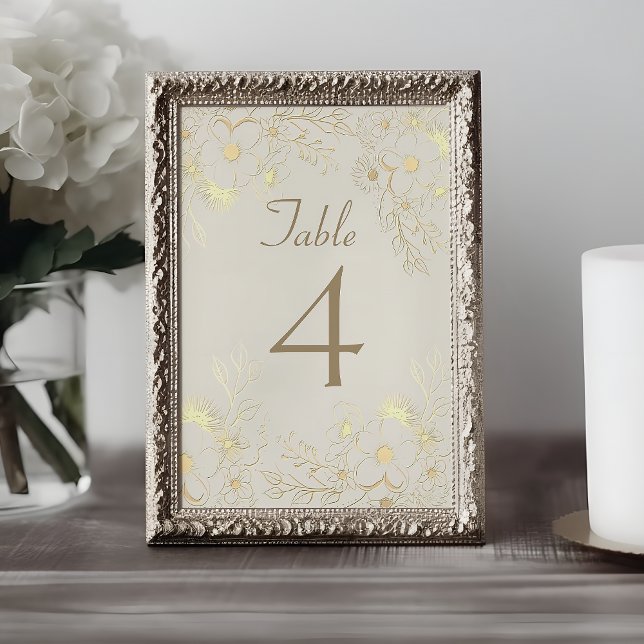 Ivory Gold Floral Wedding Table Number (Creator Uploaded)