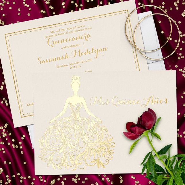 Ivory Gold Foil Silhouette Quinceañera Invite (Creator Uploaded)