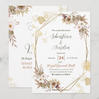 Ivory & Gold Geometric Frame Wedding Invitation