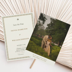 Ivory & Gold Green Border 5x7 Photo Save The Date