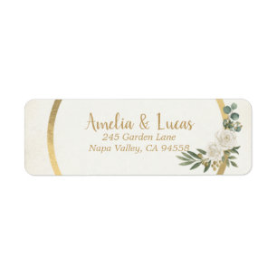 Ivory Gold Greenery Wedding Elegant Gold Return Address Label