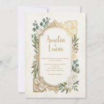 Ivory Gold Greenery Wedding Invitation Elegant