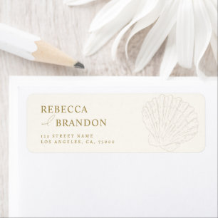 Ivory & Gold Hand Drawn Seashell Wedding Address Return Address Label