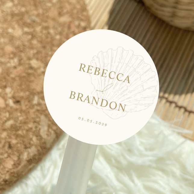 Ivory & Gold Hand Drawn Seashell Wedding Favour Classic Round Sticker (Creator Uploaded)