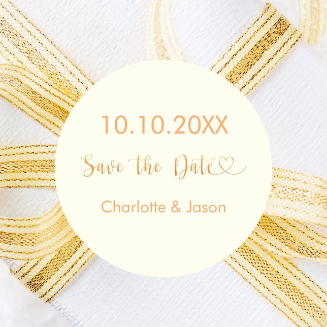 Ivory gold heart wedding Save the Date Classic Round Sticker (Creator Uploaded)