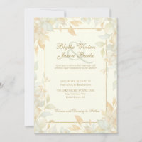 Ivory Gold Leafy Border Botanical Elegant Wedding