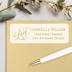 Ivory Gold Love Calligraphy Wedding Address Return Address Label