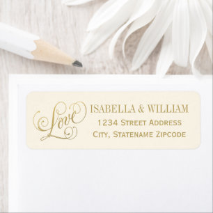 Ivory Gold Love Calligraphy Wedding Address Return Address Label