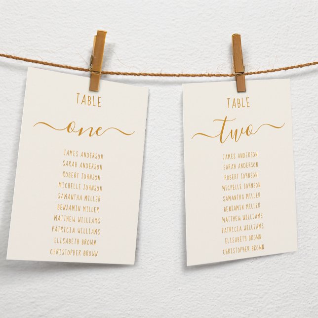 Ivory Gold Modern Script Simple Seating Chart Card (Creator Uploaded)