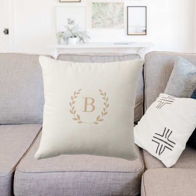 Ivory gold monogrammed wreath elegant cushion (Creator Uploaded)