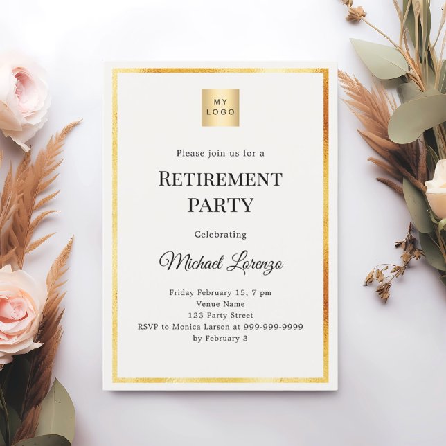 Ivory gold retirement party business logo invitation (Creator Uploaded)