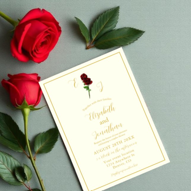 Ivory Gold Rose Couples Shower Invitation (Creator Uploaded)