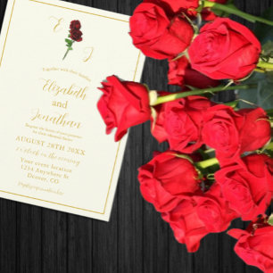 Ivory Gold Rose Rehearsal Dinner Invitation