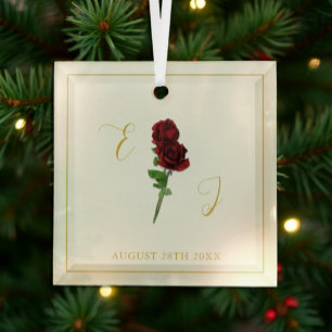 Ivory Gold Rose Wedding Glass Tree Decoration