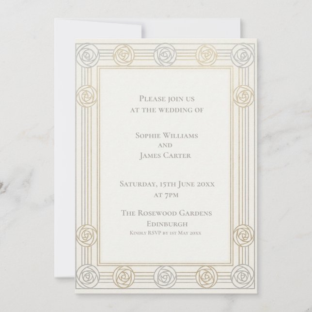 Ivory Gold Rose Wedding Invitation (Front)