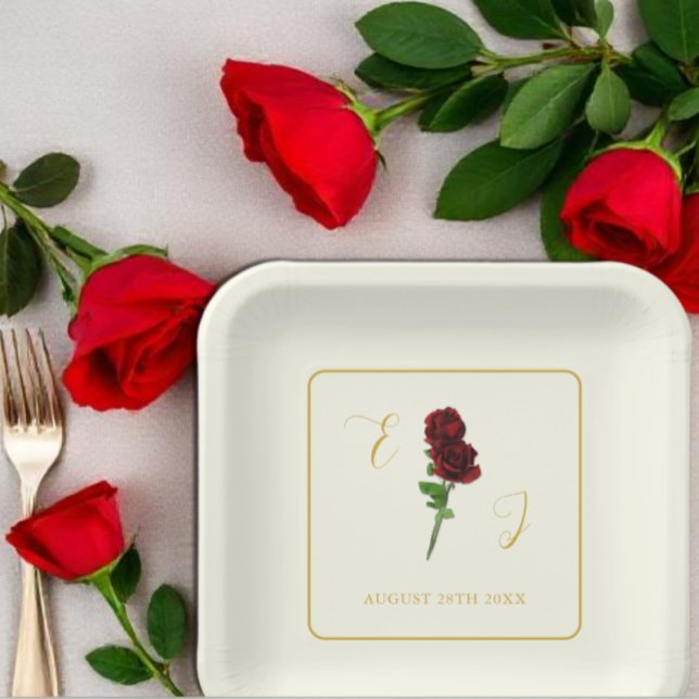 Ivory Gold Rose Wedding Paper Plate (Creator Uploaded)