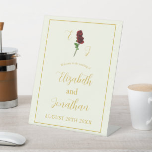 Ivory Gold Rose Wedding Pedestal Sign