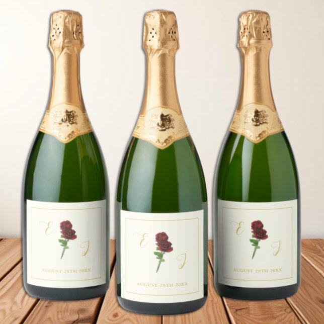 Ivory Gold Rose Wedding Sparkling Wine Label (Creator Uploaded)