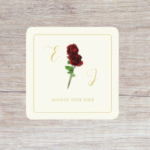 Ivory Gold Rose Wedding Square Paper Coaster