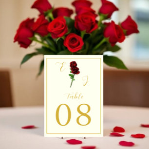 Ivory Gold Rose Wedding Table Number