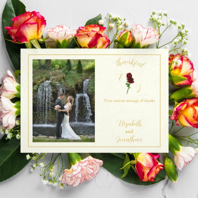 Ivory Gold Rose Wedding Thank You Card (Creator Uploaded)