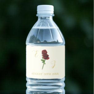 Ivory Gold Rose Wedding Water Bottle Label
