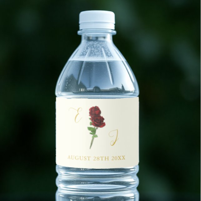 Ivory Gold Rose Wedding Water Bottle Label (Creator Uploaded)