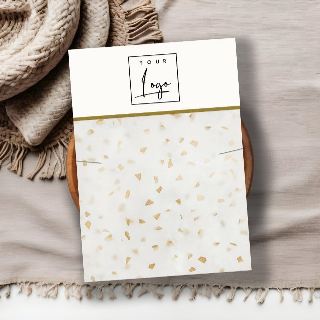 Ivory Gold Terrazzo Marble Texture Necklace Logo Business Card (Creator Uploaded)