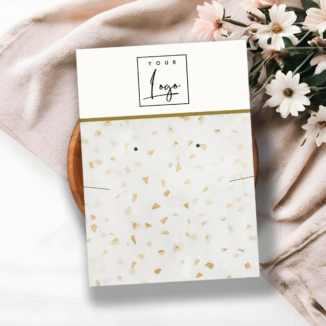 Ivory Gold Terrazzo Texture Necklace Earring Logo Business Card (Creator Uploaded)
