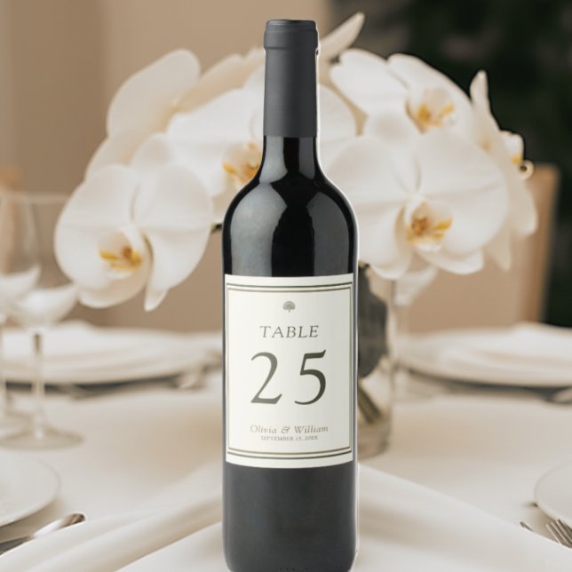 Ivory & Gold Wedding Table Numbers 1-99 Bottle Wine Label (Elegant ivory and gold wedding wine bottle table number label, wine bottle label, wedding decor.)