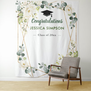 Ivory Golden Floral Modern Photo Grad Backdrop Tapestry