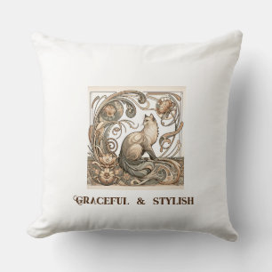 Ivory Graceful and Stylish Art Nouveau Cat Cushion