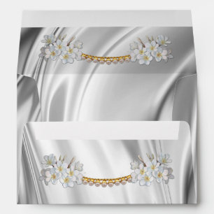 Ivory,Green,Blue,Gold Silk & Pea Wedding Envelopes