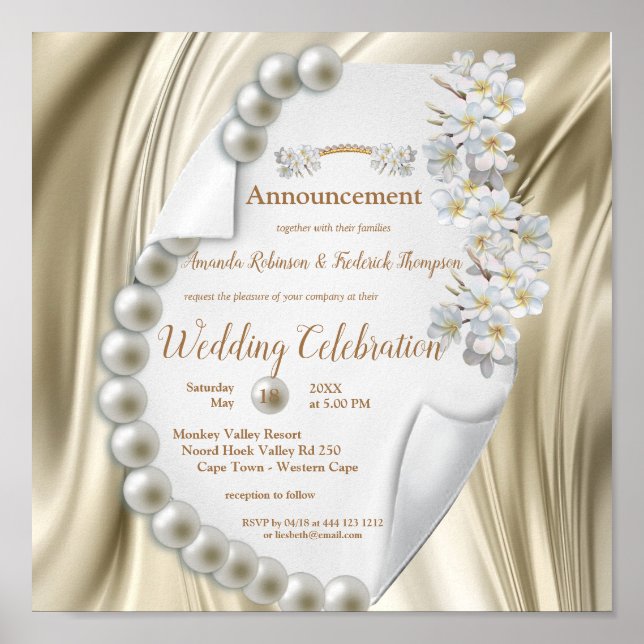 Ivory,Green,Blue,gold Silk & Pearl,Wedding Poster (Front)