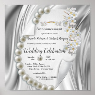 Ivory,Green,Blue,gold Silk & Pearl,Wedding Poster