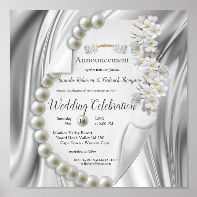 Ivory,Green,Blue,gold Silk & Pearl,Wedding Poster (Front)