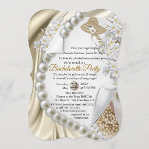 Ivory,Green,Blue,Gold Silk & Pearls Bridal Shower Invitation