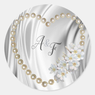 Ivory,Green,Blue,gold Silk & Pearls Classic Round Sticker