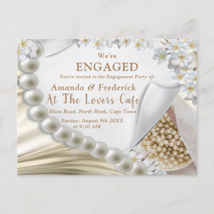 Ivory,Green,Blue,gold Silk & Pearls Invitation Postcard