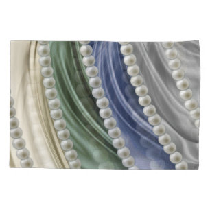 Ivory,Green,Blue,gold,Silk - Pearls Pillowcase